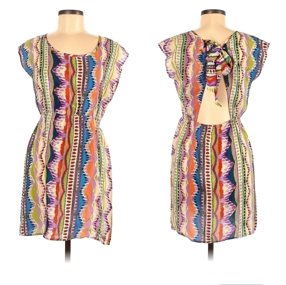 NWT Glam abstract silk open back mini dress small